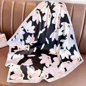 🌸 Black & White Floral Twillie Scarf | Chic, Versatile & Elegant